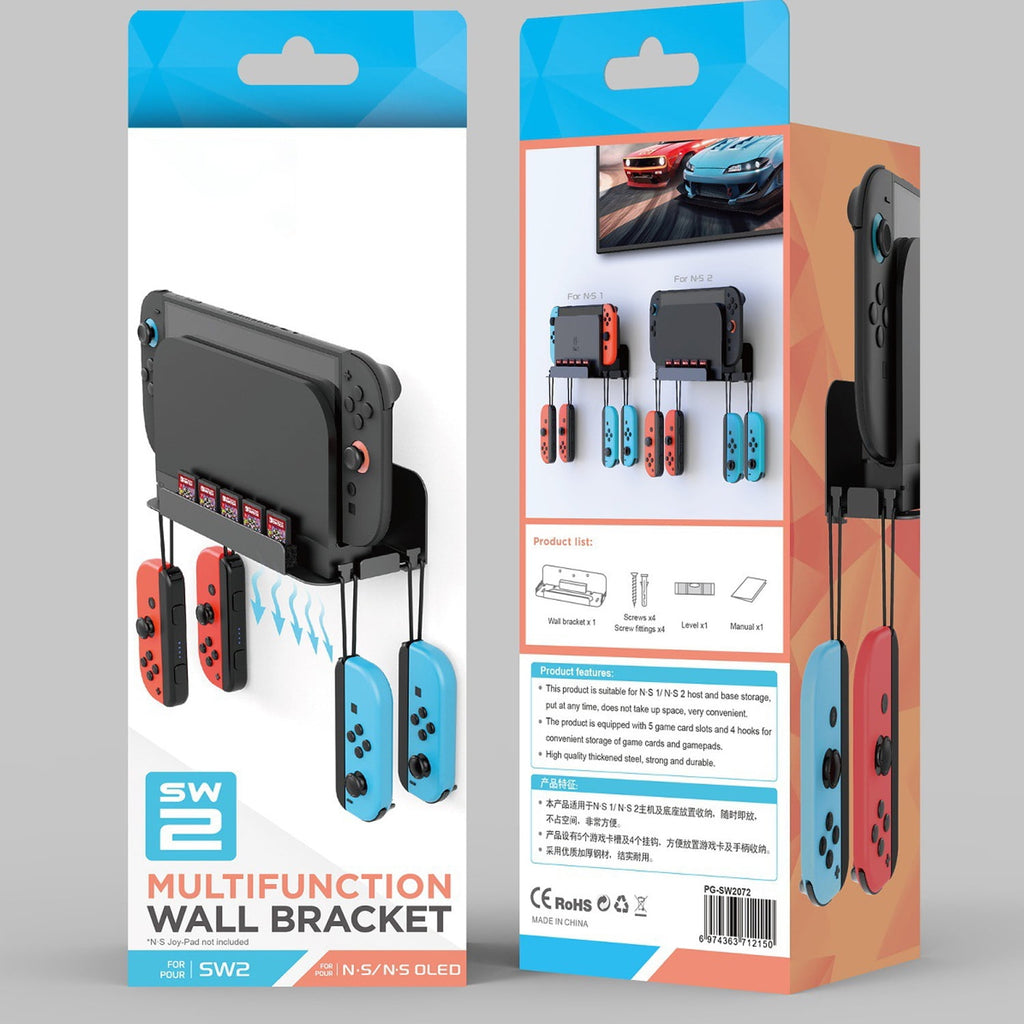 Metal Wall Mount for Nintendo Switch 2 Console Switch 2 Organizer Shelf Base Kit Behind TV Switch 2 Accessories with 5 Card Slots and 4 Joy-con Hanger Carbon Black