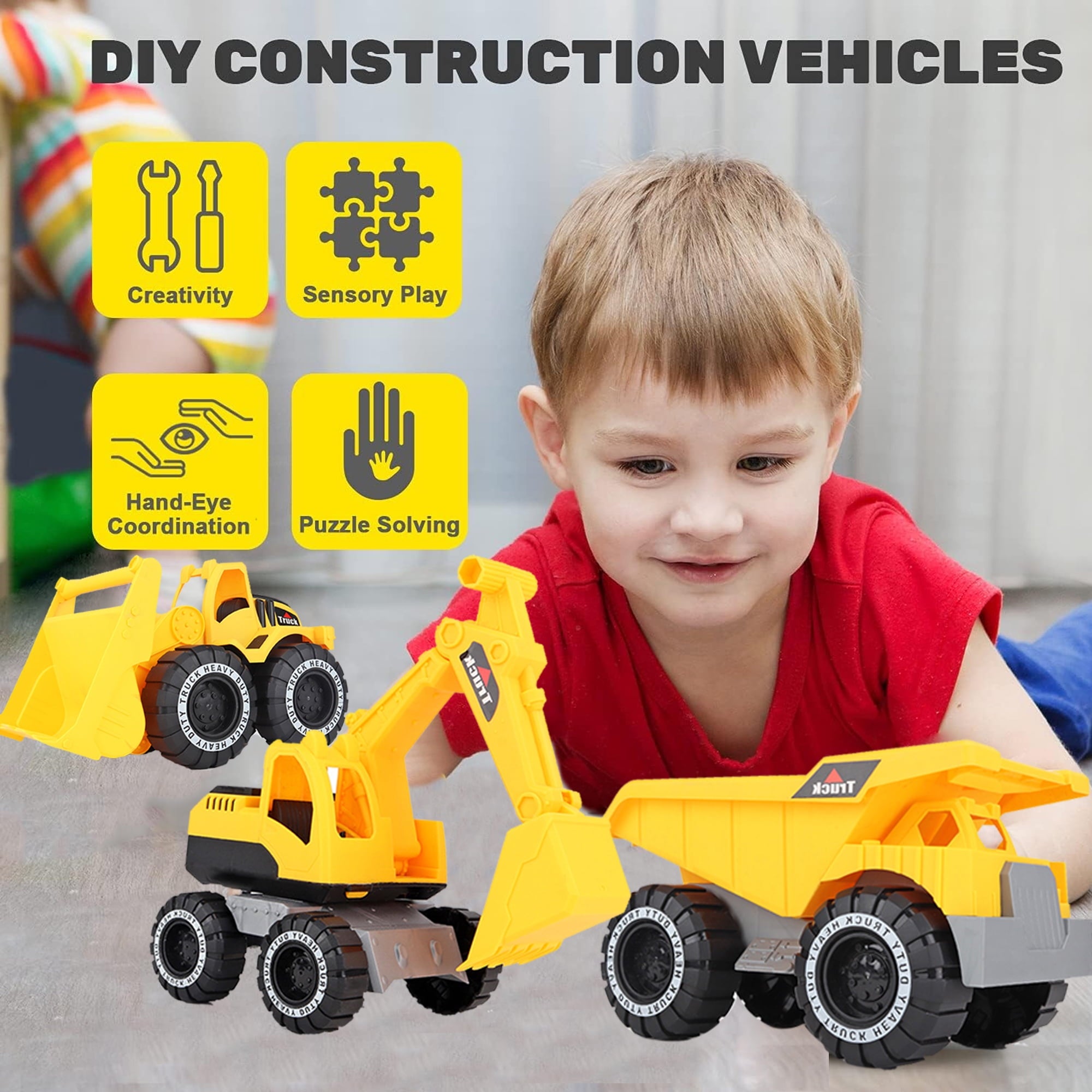 Engineering Construction Vehicle Set 3Pcs construction Play Car Toy Outdoor Sandbox Car Toys for Kids Ages 2 & up Dump Truck Loader Excavator Best Birthday Gifts for Kid