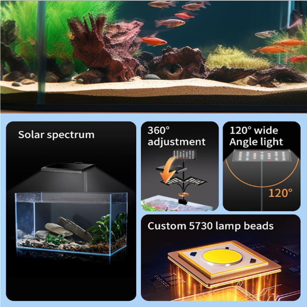 LED Aquarium Light Full Spectrum Aquarium Plant Light Clip on Freshwater Planted Light for Aquarium Plant Growth Dimmable Nano Refugium Tank Light Adjustable Timer/Brightness IP68