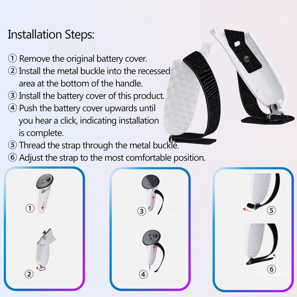Controller Straps with Adjustable Knuckle Controller Grips Battery Cover Compatible with Meta Quest 3S/Quest 3 Non-Slip Handle Cover Accessories