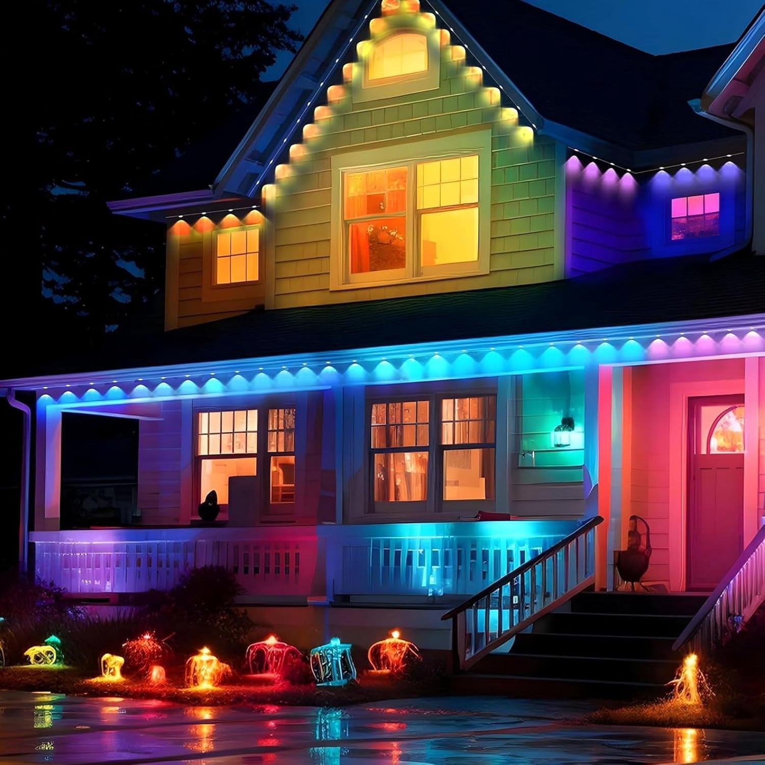 Prociv Permanent Outdoor Lights 100ft Outdoor Christmas Lights Smart RGB App Control with 60 LEDs LED Eaves Lights IP67 Waterproof House Roof Outdoor Lighting for Party Daily Halloween Garden