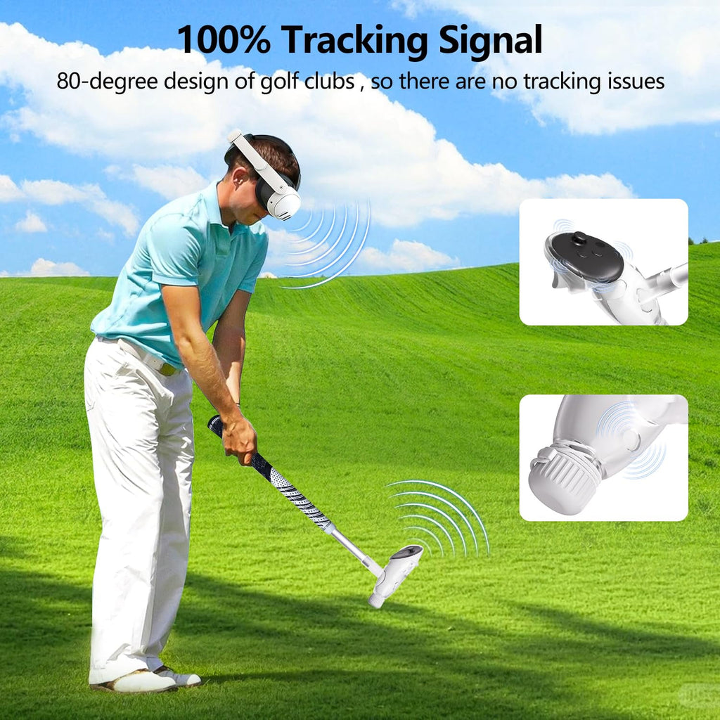 VR Golf Club Handle for Meta Quest 3S/Quest 3/Oculus Quest 2 90 Degree Virtual Reality Baseball Controller Attachment Simulator Real Golf Game