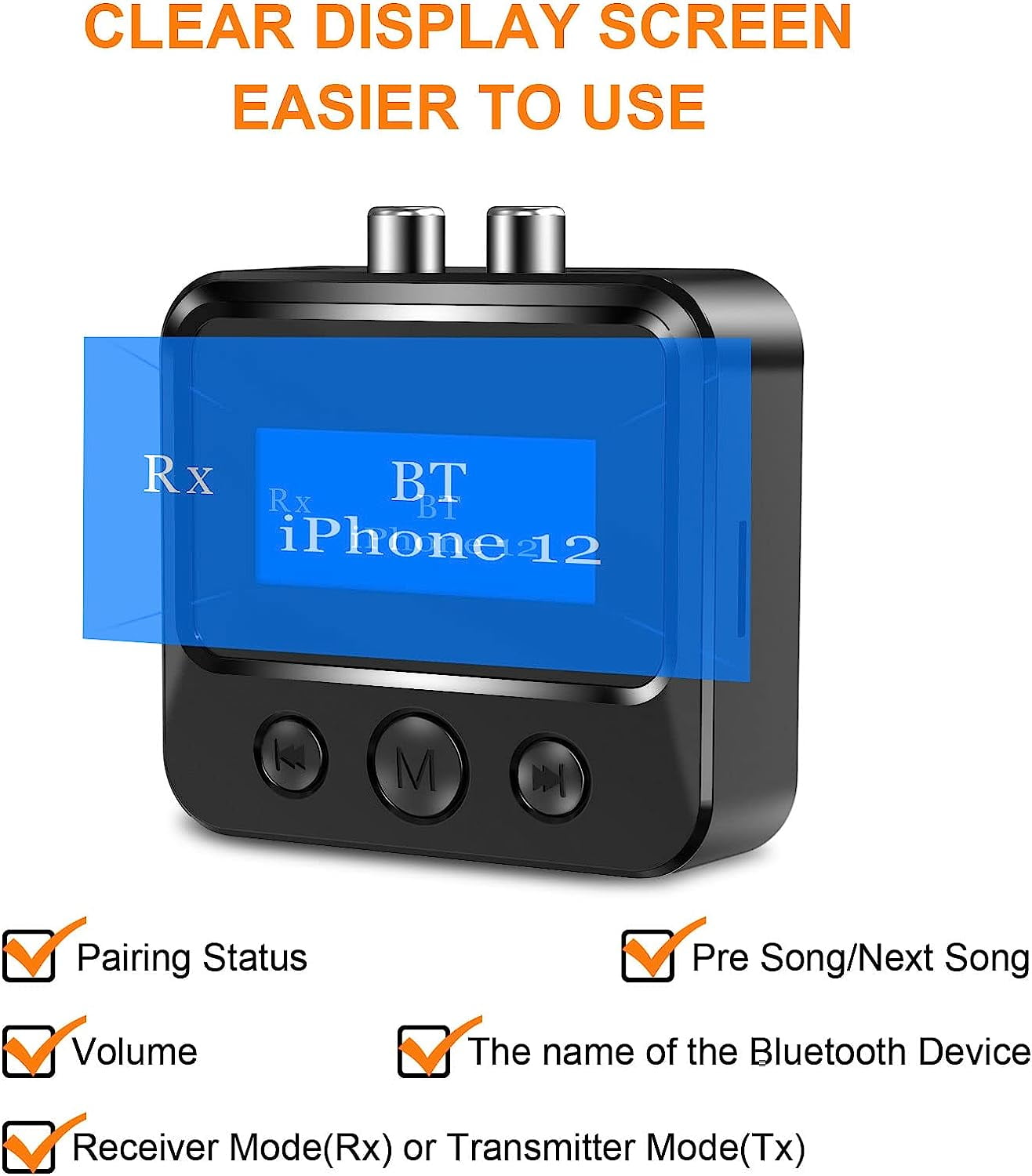 Bluetooth Transmitter Receiver for TV Bluetooth Receiver for Home Stereo with RCA 3.5mm AUX & Display Music Audio Adapter for Headphones/Speakers/Airplane/Home Theater/PC/Car with TF Card Output