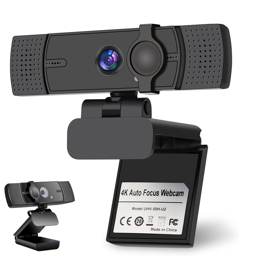 4K Webcam for PC Webcam with Microphone 4K UHD Video Calling Computer Camera with Privacy Cove for Computer/Laptop/Desktop Dual Noise-Canceling Microphones