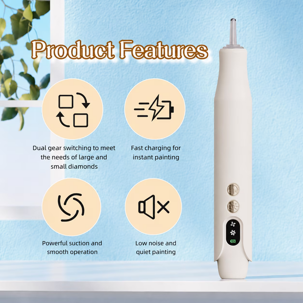 Wiher Diamond Art Pens, Electric Vacuum Diamond Painting Pen no Wax Needed, Dual-Speed Adjustment, Diamond Art Accessory for DIY Diamond Painting, Gift for Diamond Art Fan, White