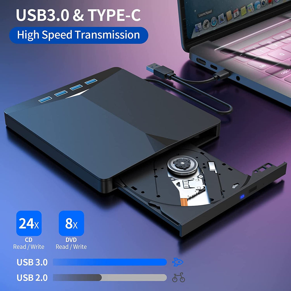 USB External CD DVD Drive for Laptop USB 3.0 DVD Player Portable CD/DVD Burner CD ROM External DVD Drive for Laptop Compatible with Laptop Desktop PC Windows 11/10/8/7 Linux Mac OS