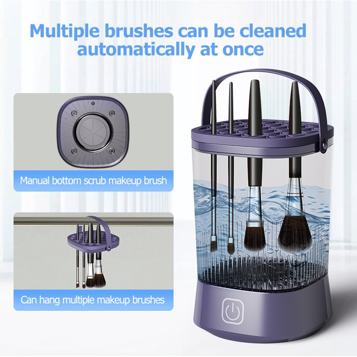 Wiher Makeup Brush Cleaner, Automatic Spinning Cosmetic Tool, IP65 Waterproof Automatic Makeup Brush Cleaner for Makeup Sponges and Brushes(Purple)
