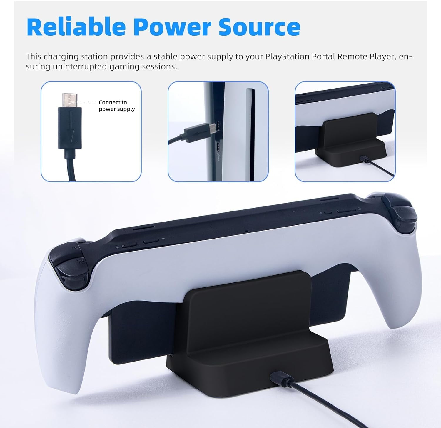 Prociv Charging Station for Playstation Portal Remote Player PS Portal Charger Dock Stand with Type C Plug Playstation 5 PS5 Portable Accessories Stand Charger Station Black