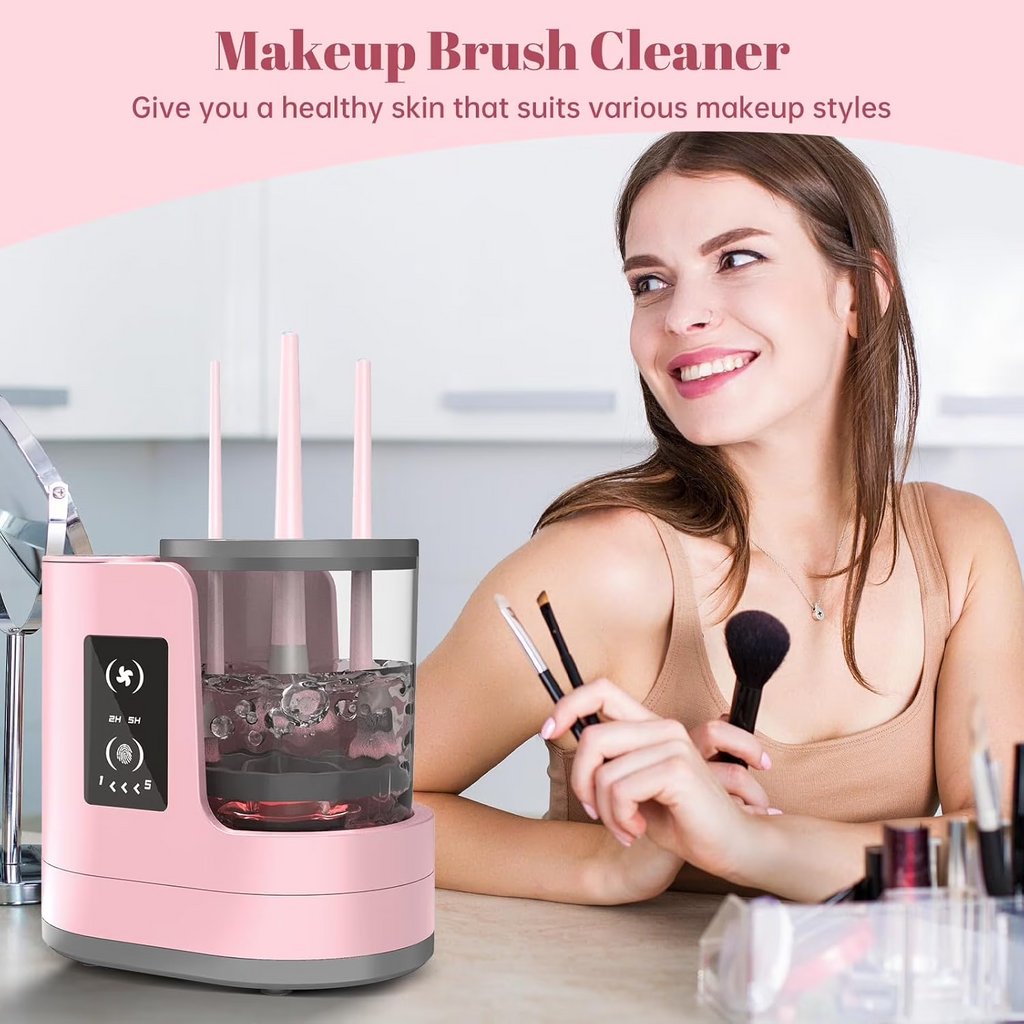 Wiher Makeup Brush Cleaner, Makeup Brush Dryer-Holder-Portable Automatic USB Cosmetic Brushes Cleaner Tool for All Size Beauty Makeup Brush Set, Eyeshadow, Blush Brush (Rose Pink)