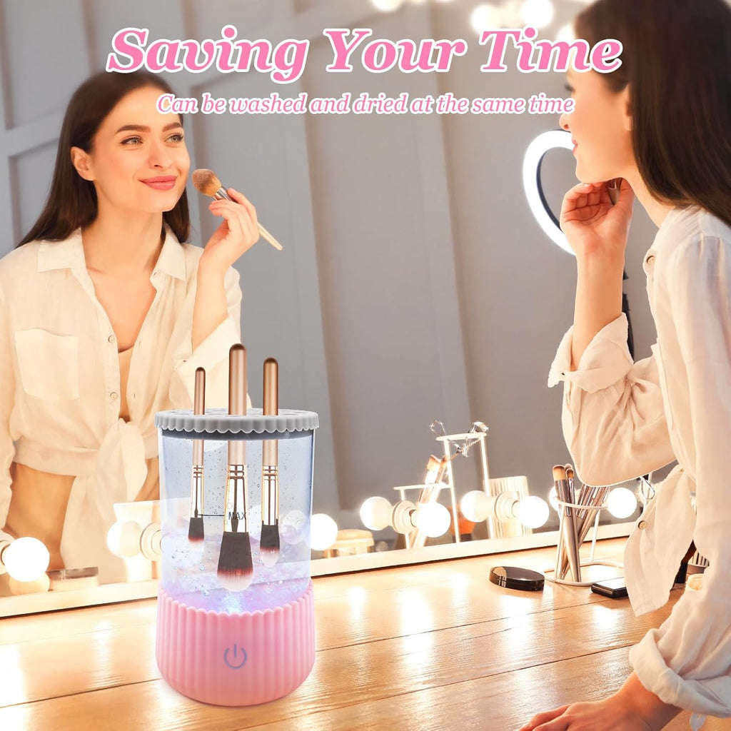 Wiher Makeup Brush Cleaner, Electric Makeup Brush Washer Machine with Touchscreen Quick cleaning and Drying for All Size Brushes and Sponges, Pink