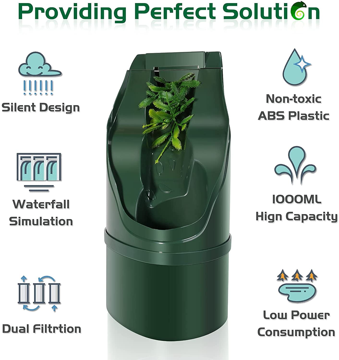 Reptile Water Fountain Reptile Drinking Fountain Water Dispenser with Activated Carbon Filtration Reptile Terrarium Water Dispenser for Amphibians Lizard Turtle Snake Bearded Frog Gecko