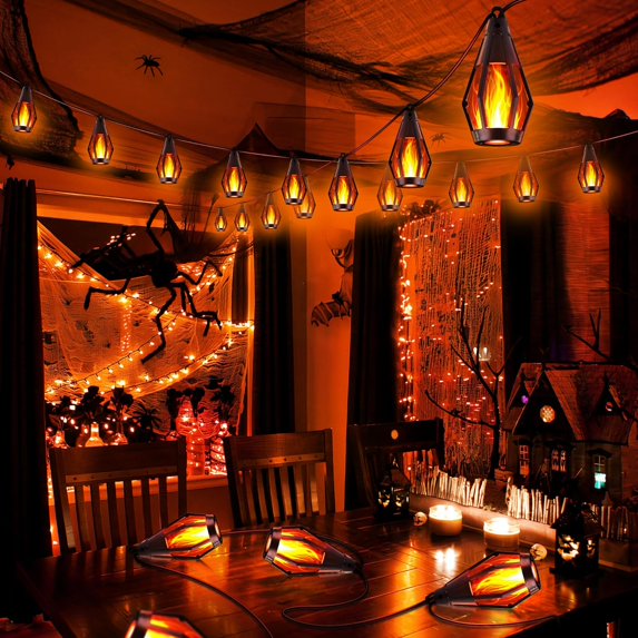 Solar Lights Outdoor String Lights, 42FT Solar String Lights Outdoor Waterproof Warm White with 15 Flickering Flame Light Bulbs, Patio Lights for Garden Backyard Gazebo Party Halloween Decoration