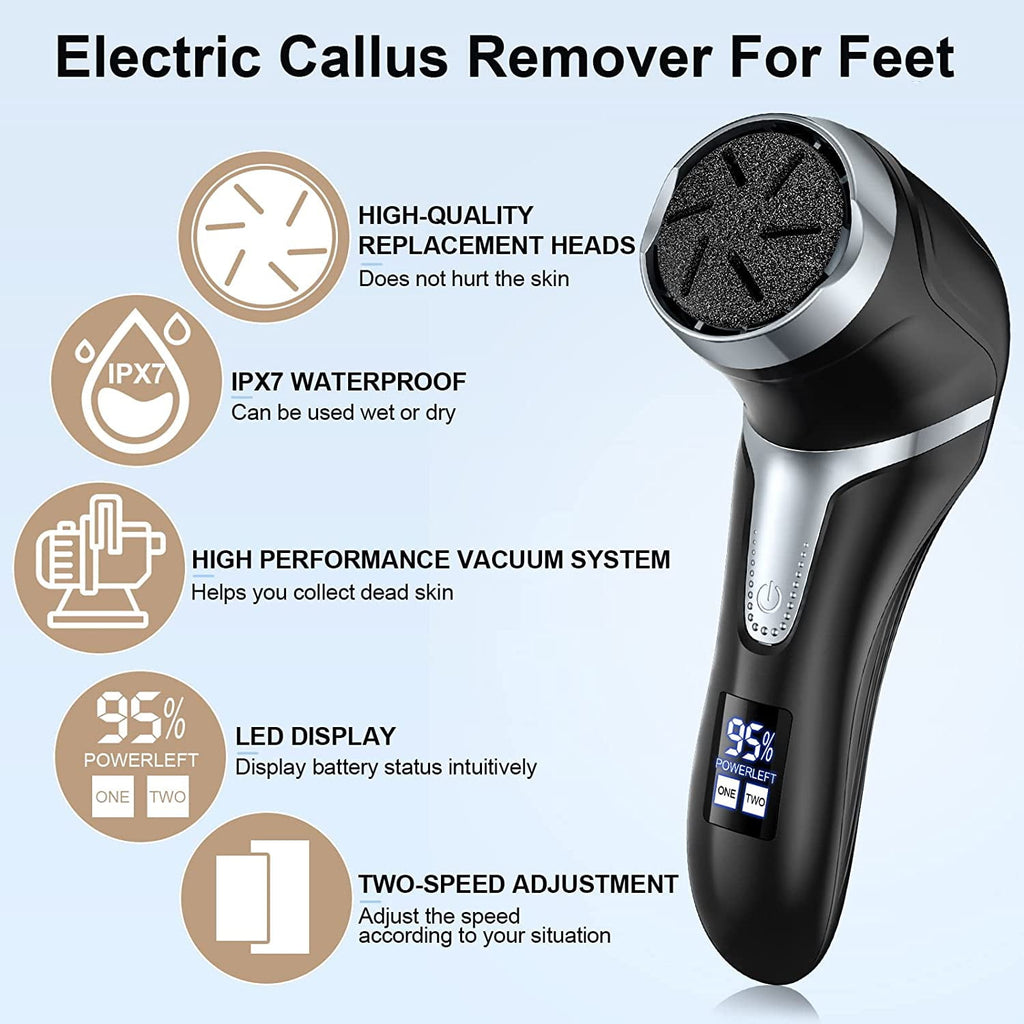 Prociv Electric Foot Callus Remover with Vacuum Cleaner Rechargeable Foot File Dead Skin Remover with 2 Speed 3 Grinding Head LCD Display Professional Kit for Foot Care Black