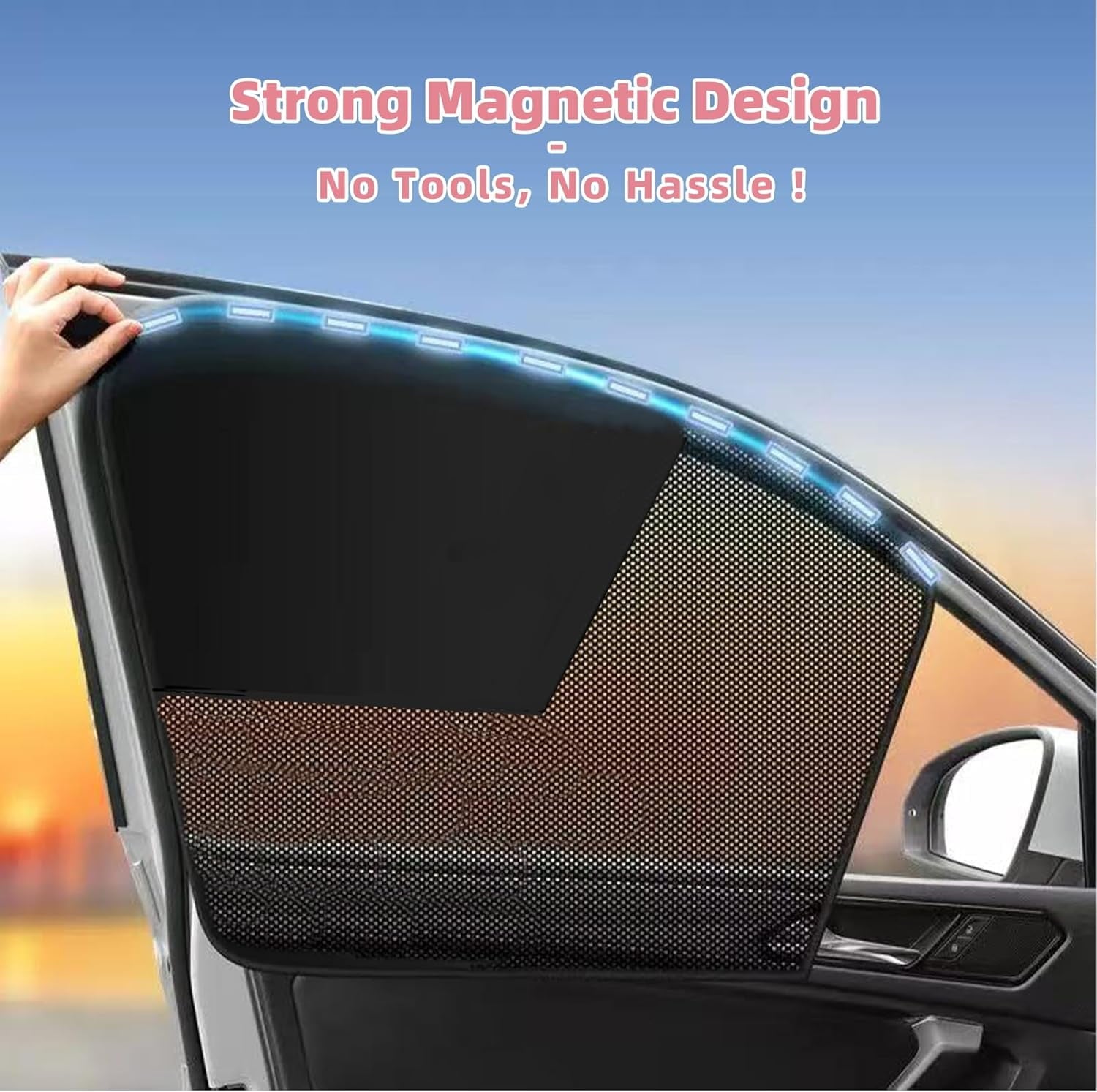 Car Window Covers Magnetic Car Front Side Window Shade 2 Pack Front Seat Side Window Covers with Half Shade Front Window Covers for Driver Double Layer Mesh Sun Block UV Protection Covers