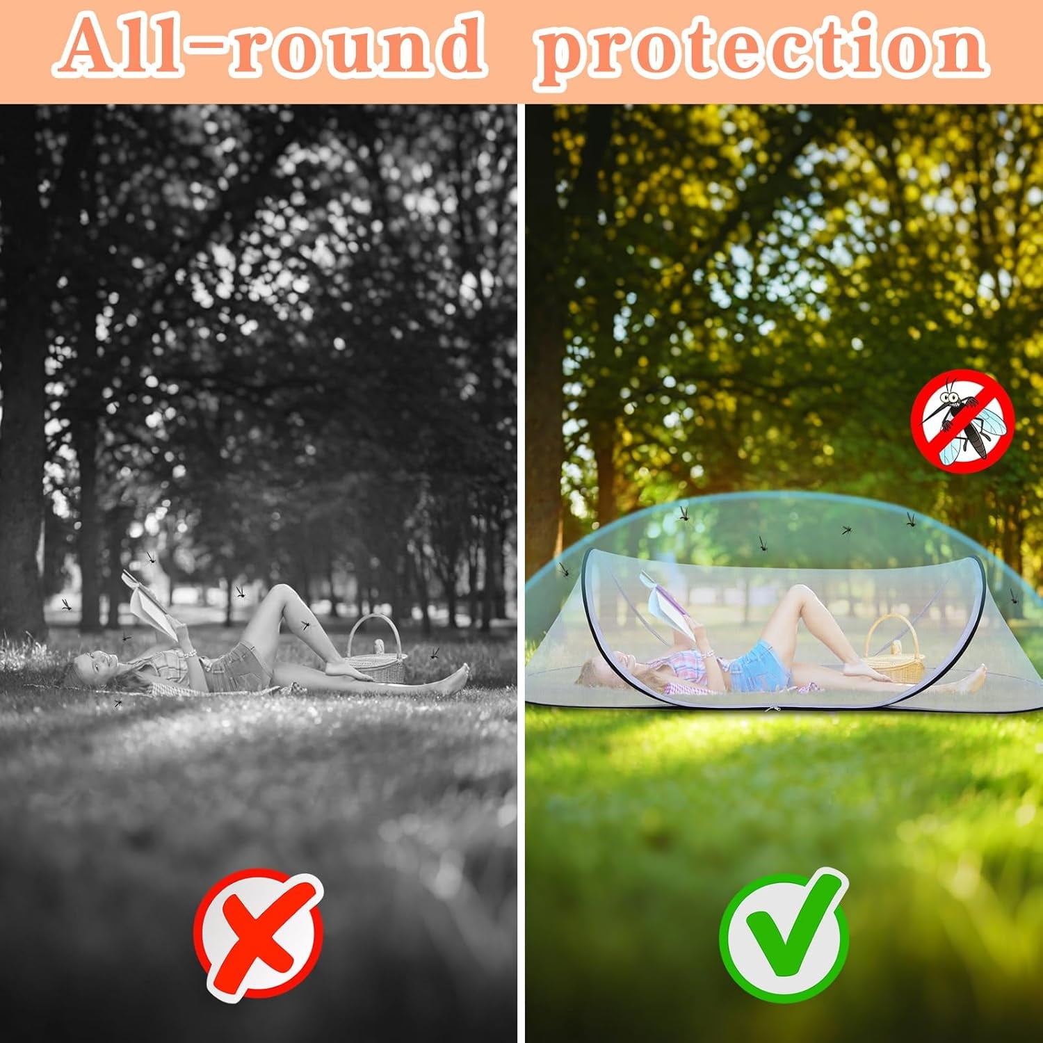 AmzDoer Mosquito Tent with Bottom Portable Foldable Mosquito Net for Outdoor Foldable Mosquito Net for Camping Personal Insect-Proof Canopy Mosquito Net for Bed Camping Travel Patio Suitable