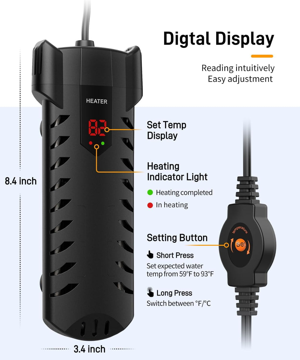 Aquarium Heater Submersible Aquarium Heater Adjustable Constant Temperature Control System Betta Turtle Fish Tank of 78℉ For Betta Fish Turtle Heater Freshwater and Saltwater