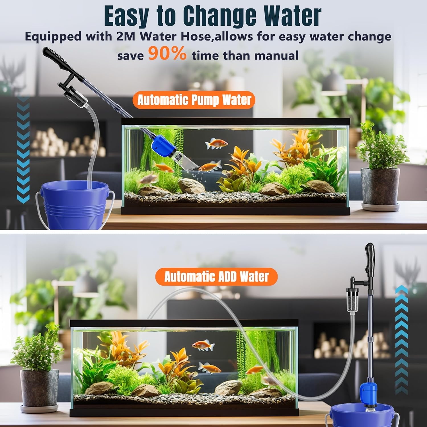 Electric Aquarium Vacuum Gravel Cleaner 32W Fish Tank Vacuum Gravel Cleaner with Strong Suction for Automatic Water Change Wash Sand Water Shower and Circulation