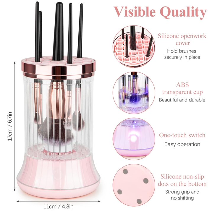 Wiher Makeup Brush Cleaner, Electric Makeup Brush Washer Machine with Touch Screen Wash and Dry in One No Damage the Bristles for All Size Brushes and Sponges, Gift for Women Wife, Pink