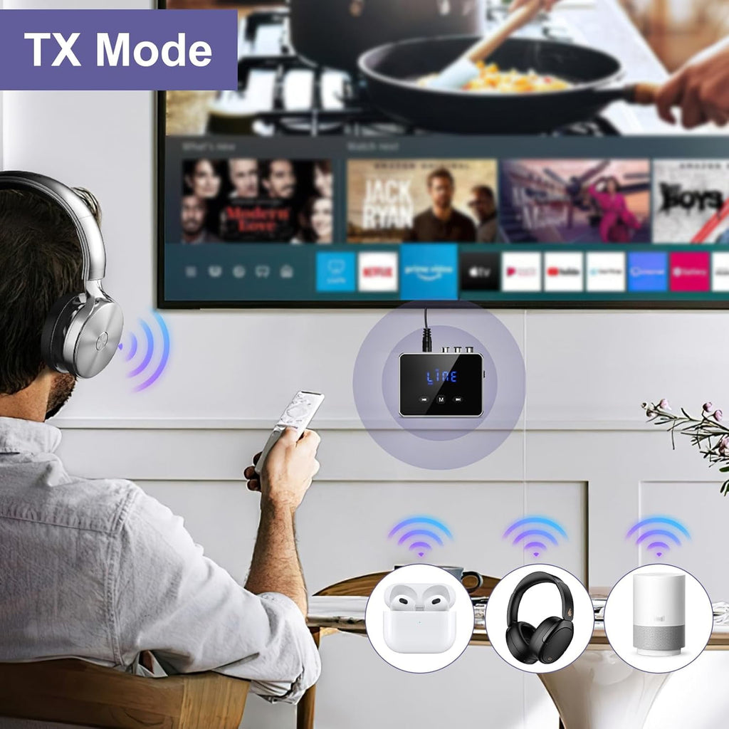 Bluetooth Audio Adapter Bluetooth 5.4 Transmitter Receiver Support U Disk TF Cards Optical/RCA/Aux LED Display Bluetooth Receiver for TV Home Stereo Adapter