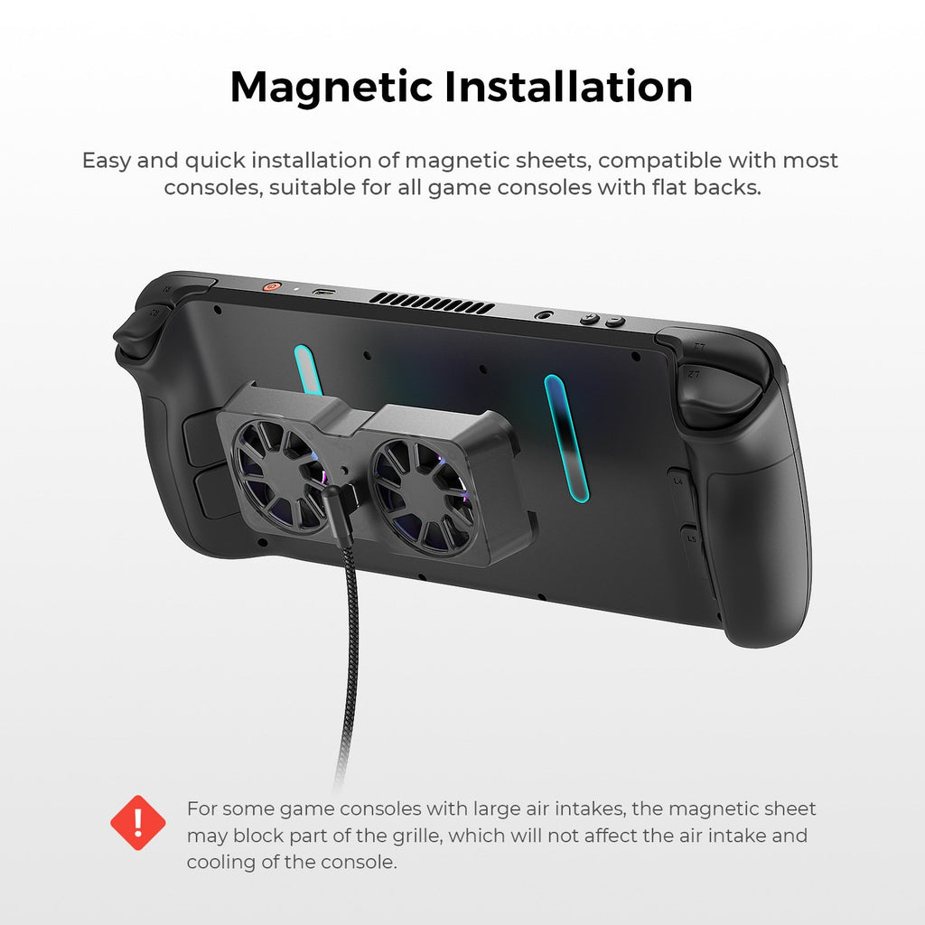 Dual Cooling Fan for Steam Deck/ROG Ally X/Legion Go, Portable Fan Cooler with 3 Adjustable Speed, USB-C Powered Game Console Cooler