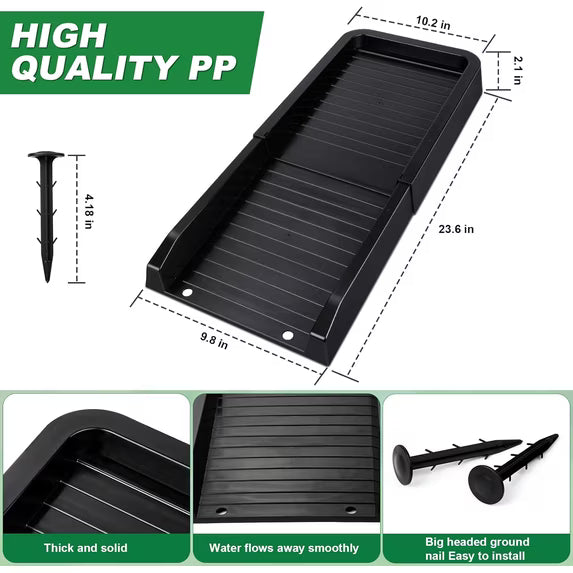 Gutter Downspout Splash Block, 2 Pack Rain Gutter Downspout Extension, 24" Gutter Drainage System with 4 Fixing Nails, Fixable Downspout Extender for Rainwater Diversion & Foundation Protection