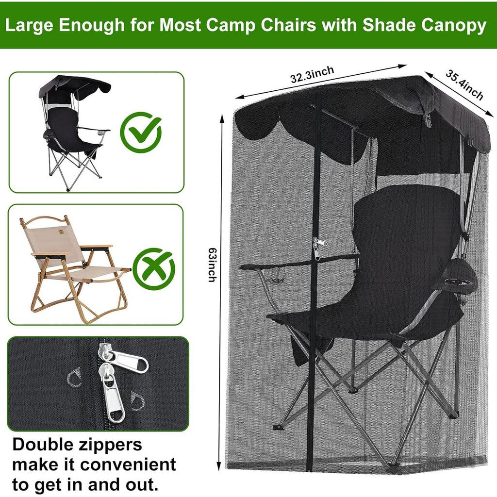 63-inch Tall Mosquito Net Cover for Awning Chair Insect Barrier Mosquito Mesh Tent Black Chair Mosquito Net with Zipper Opening 35 x 32-inch Waterproof Roof for Fishing Outdoor Camping Chairs