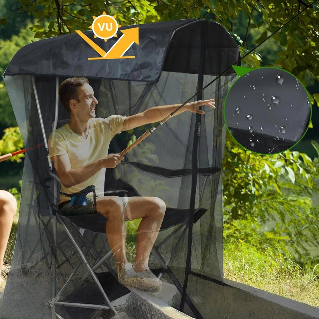 63-inch Tall Mosquito Net Cover for Awning Chair Insect Barrier Mosquito Mesh Tent Black Chair Mosquito Net with Zipper Opening 35 x 32-inch Waterproof Roof for Fishing Outdoor Camping Chairs