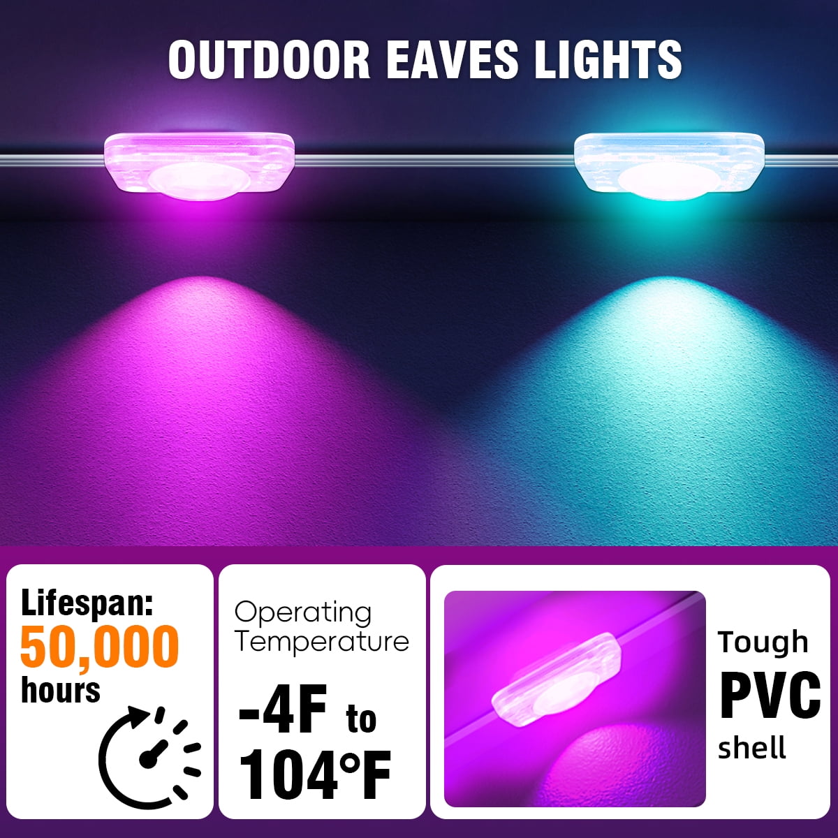 Permanent Outdoor Lights 150ft Christmas Outdoor Lights Smart RGB+IC App Control with 48 LEDs LED Eaves Lights IP67 Waterproof House Roof Outdoor Lighting for Party Daily Halloween Garden