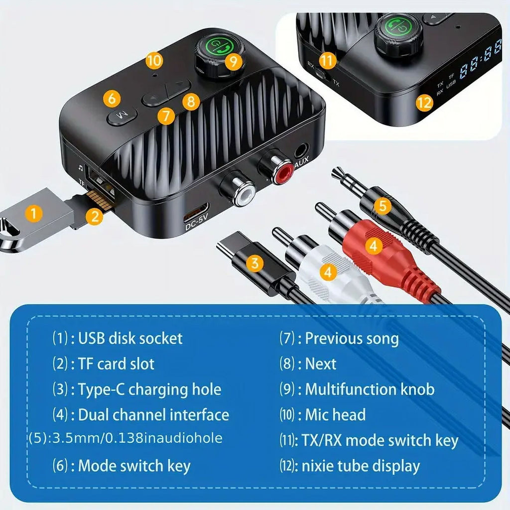 Bluetooth Transmitter Receiver Bluetooth 5.3 Audio Adapter for 3.5mm Jack Aux / RCA for Home Stereo / Smartphone/ Tablet / Laptop / Car Suport Most with Audio Transmitter Receiver