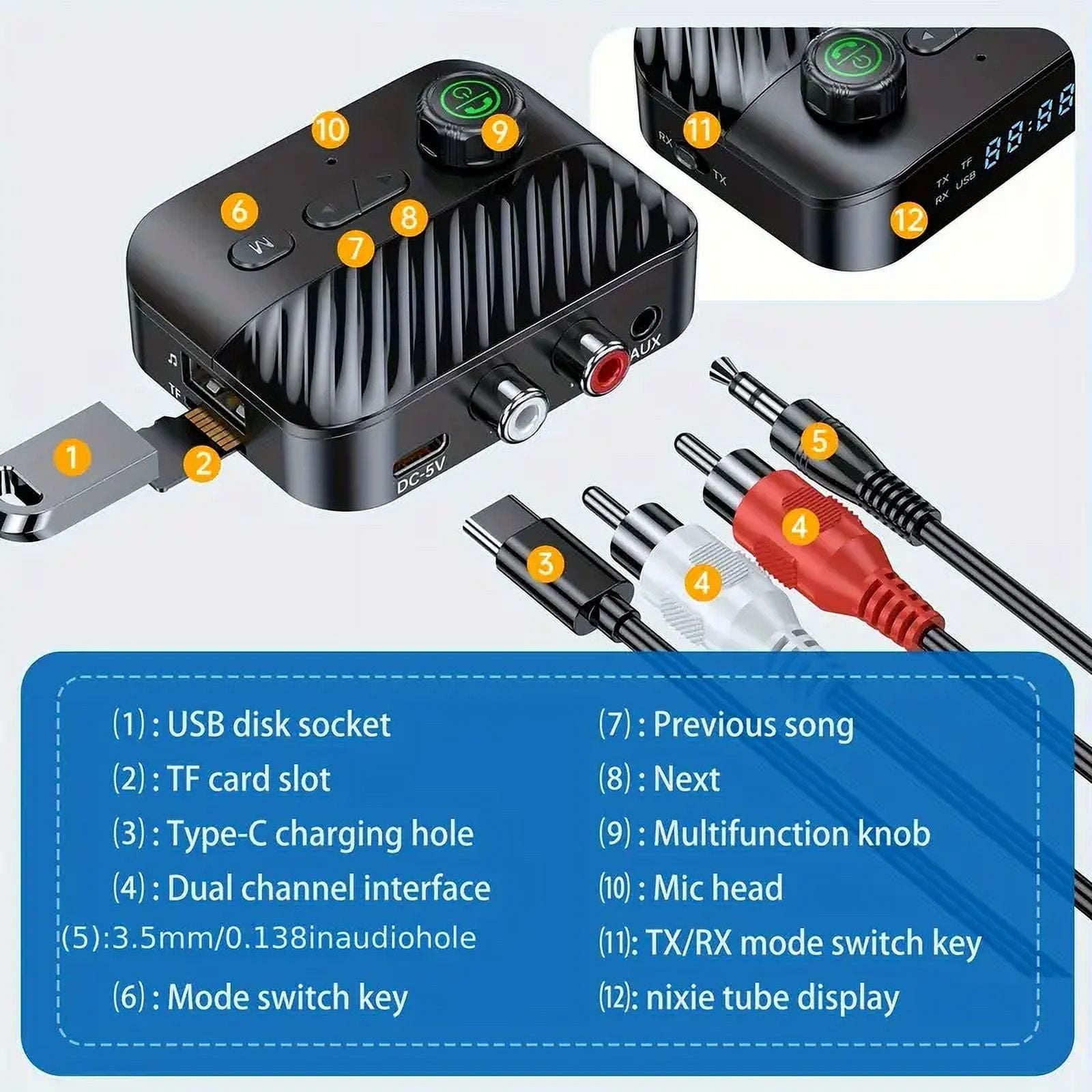 Bluetooth Transmitter Receiver Bluetooth 5.3 Audio Adapter for 3.5mm Jack Aux / RCA for Home Stereo / Smartphone/ Tablet / Laptop / Car Suport Most with Audio Transmitter Receiver