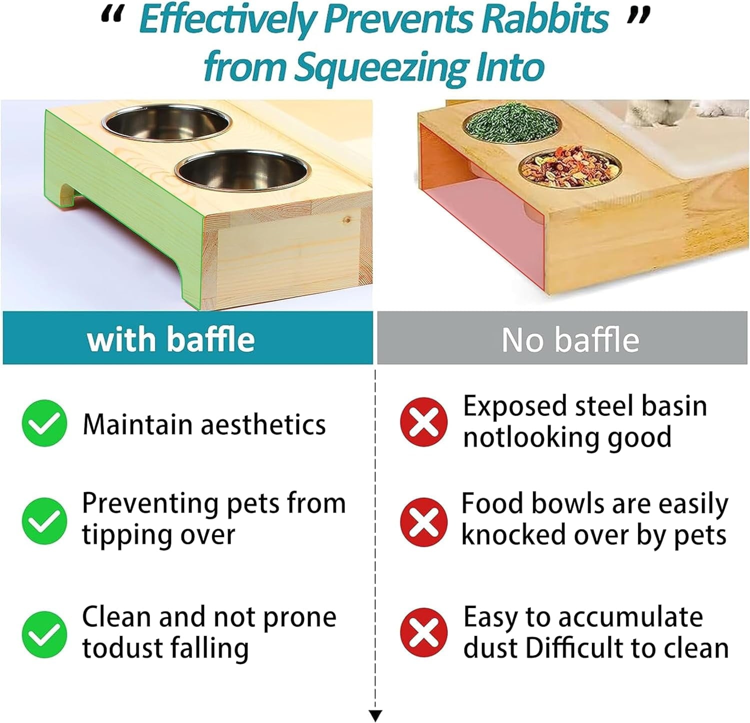 Rabbit Hay Feeder 3 in 1 Wooden Hay Feeder with Litter Box And 2 Bowls Rack Hay Holder for Guinea Pig Chinchillas Hamster Dwarf Rabbit