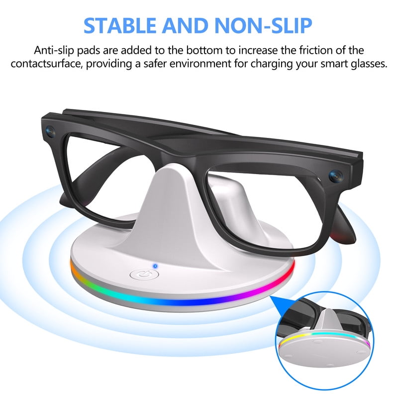 Charging Station for Meta Wayfarer/Skyler/Headliner Portable Charging Dock Compatible with Oakley Meta HSTN RGB Travel Charging Stand with Cable LED Indicator White