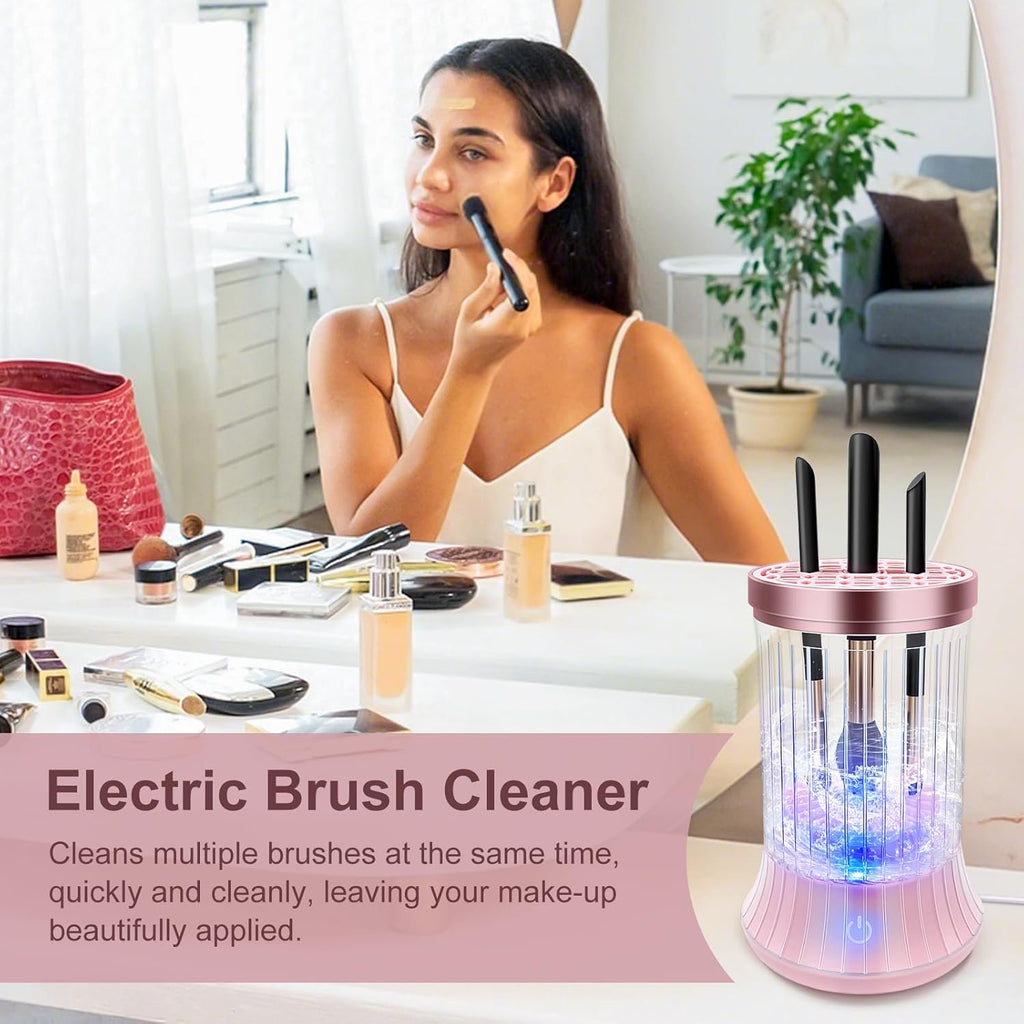 Wiher Makeup Brush Cleaner, Electric Makeup Brush Washer Machine with Touch Screen Wash and Dry in One No Damage the Bristles for All Size Brushes and Sponges, Gift for Women Wife, Pink
