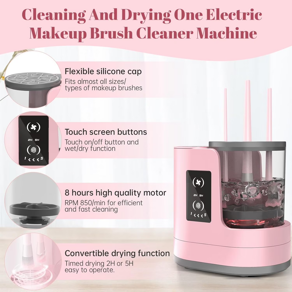 Wiher Makeup Brush Cleaner, Makeup Brush Dryer-Holder-Portable Automatic USB Cosmetic Brushes Cleaner Tool for All Size Beauty Makeup Brush Set, Eyeshadow, Blush Brush (Rose Pink)
