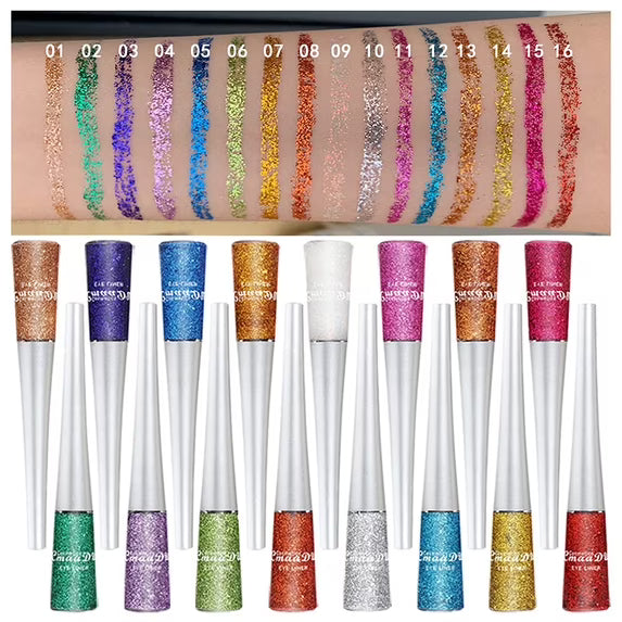 16 Color Liquid Glitter Eyeliner Sets, Waterproof Long Lasting Quick Dry Shimmer Eyeliner Eyeshadow Pencil Makeup Kit Gift for Women Girls