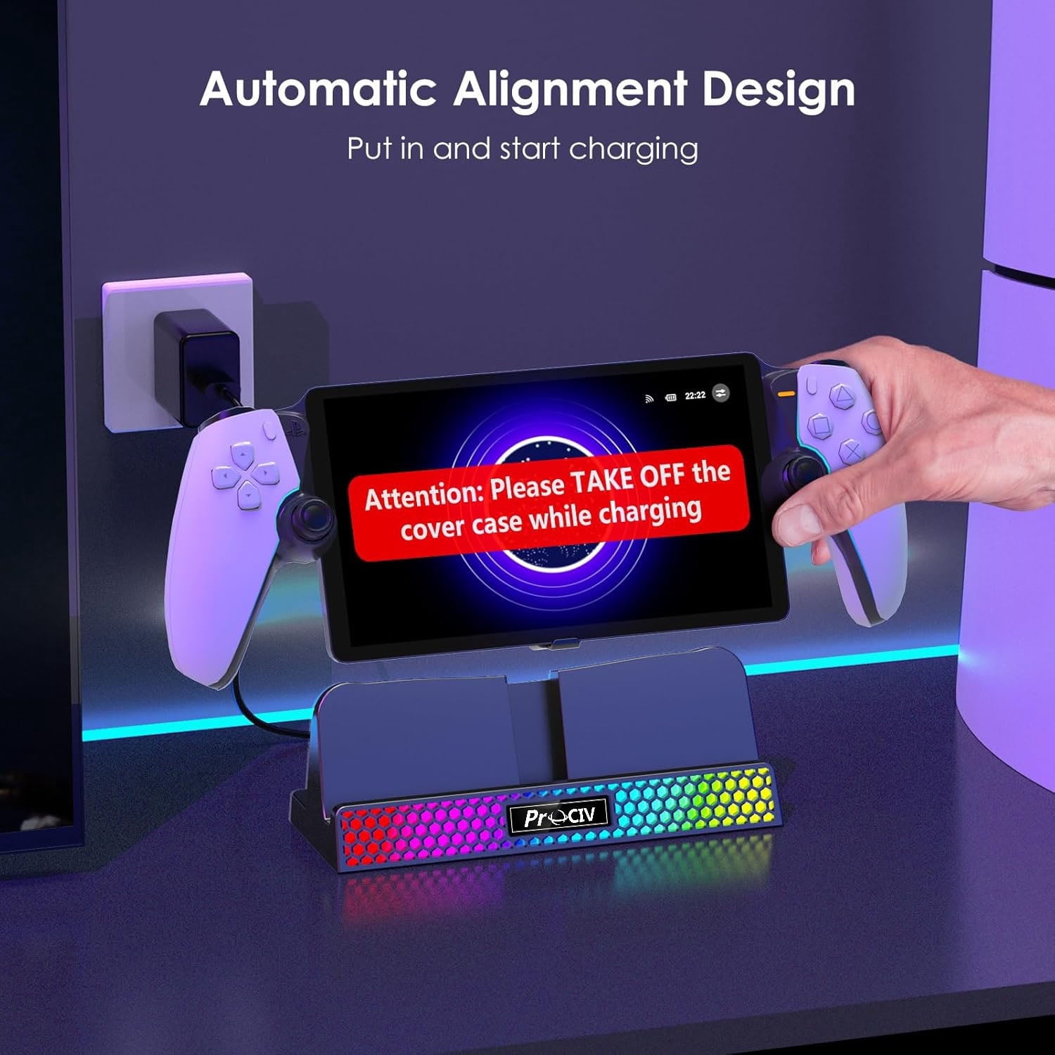 Charging Dock for PlayStation Portal 3 in 1 Charging Stand for PS5 Portal with 14 RGB Light and 4.9ft USB C Charging Cable Portable Charger Accessories for PlayStation Portal Remote Player(Black)