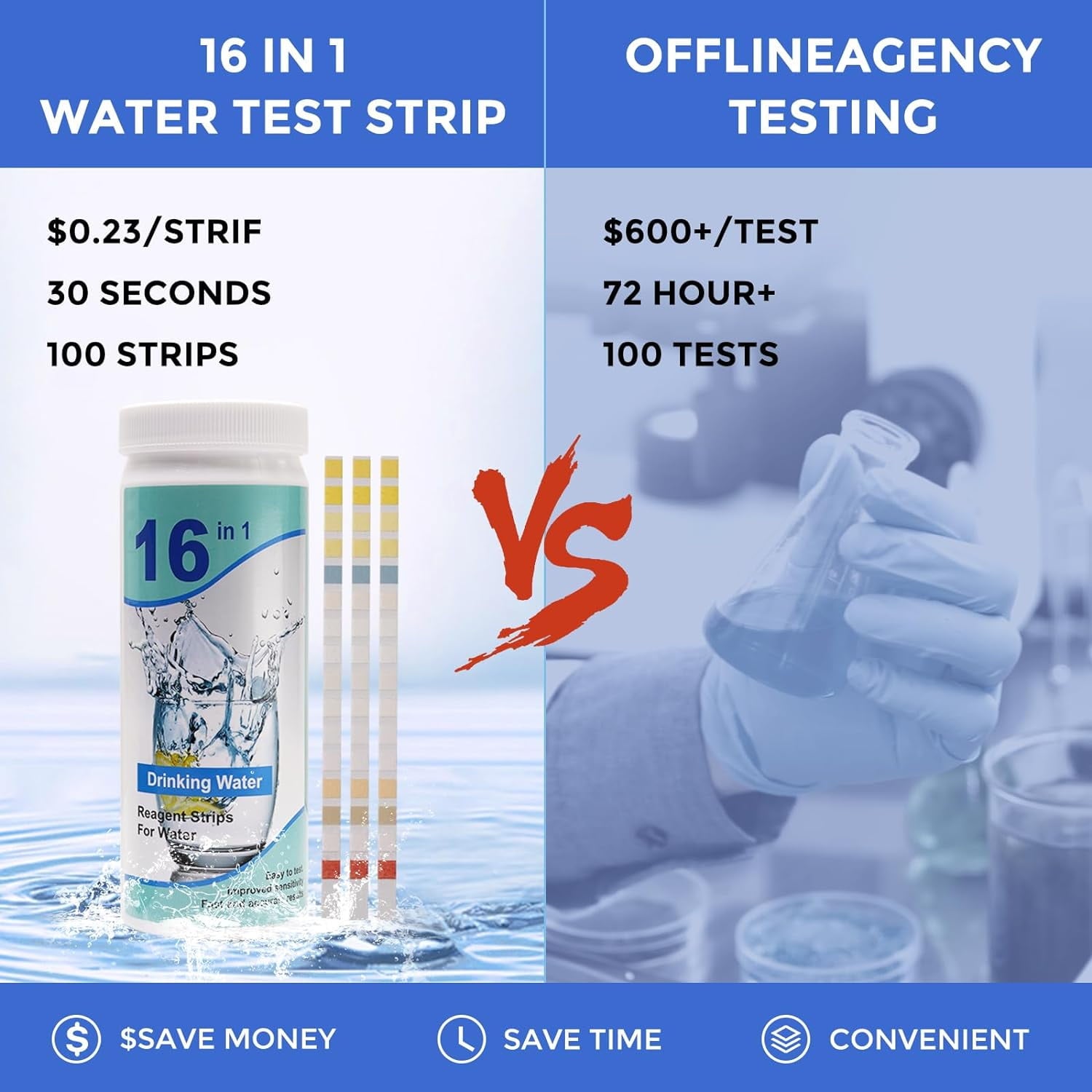 Wiher 16 in 1 Water Testing Strips Water Testing Kits for Drinking Pool Water 100 Strips Home Water Quality Test Kit Testing for pH Hardness Chlorine Lead Iron Copper Nitrate Nitrite