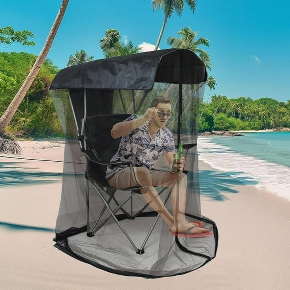 63-inch Tall Mosquito Net Cover for Awning Chair Insect Barrier Mosquito Mesh Tent Black Chair Mosquito Net with Zipper Opening 35 x 32-inch Waterproof Roof for Fishing Outdoor Camping Chairs