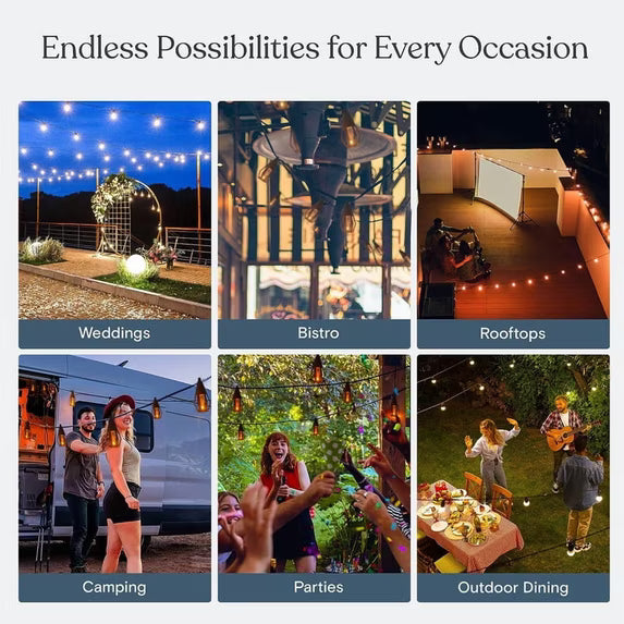 Solar Lights Outdoor String Lights, 42FT Solar String Lights Outdoor Waterproof Warm White with 15 Flickering Flame Light Bulbs, Patio Lights for Garden Backyard Gazebo Party Halloween Decoration