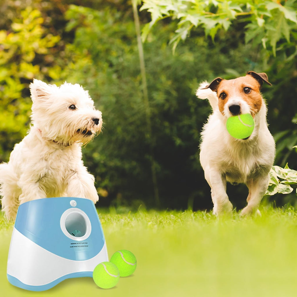 Ball Thrower for Dogs Interactive dog fetch machine Automatic Tennis Ball Launcher with 12 Tennis Balls Dog Ball Thrower Machine with 10-30Ft 3 Launching Distance for Small Dogs Indoor & Outdoor