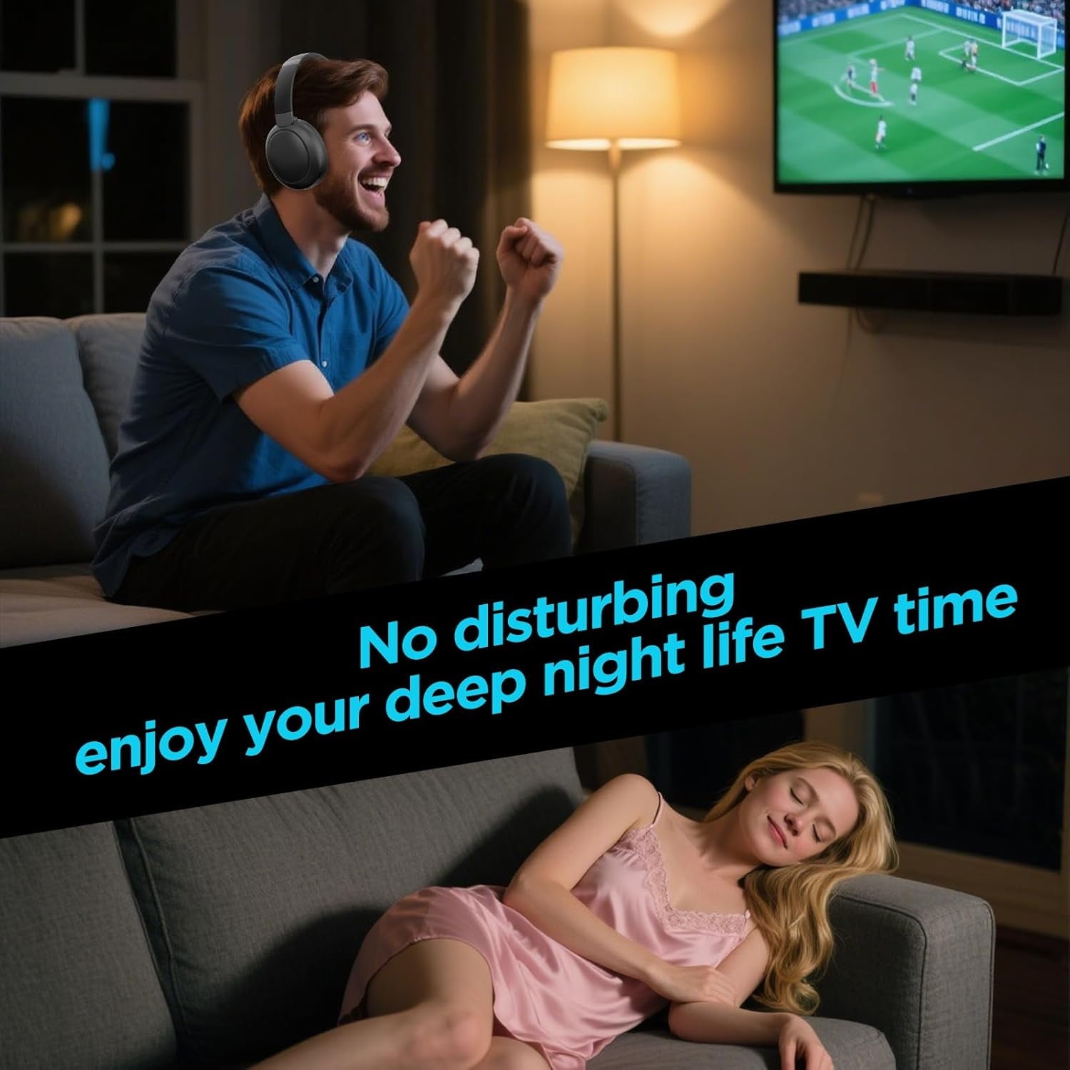 Wireless TV Headphones with 2.4G Digital RF Transmitter and Bluetooth Wireless Over Ear Headphone with Charging Base Support Optical/USB/RCA/BT No Audio Delay Compatible All TVs