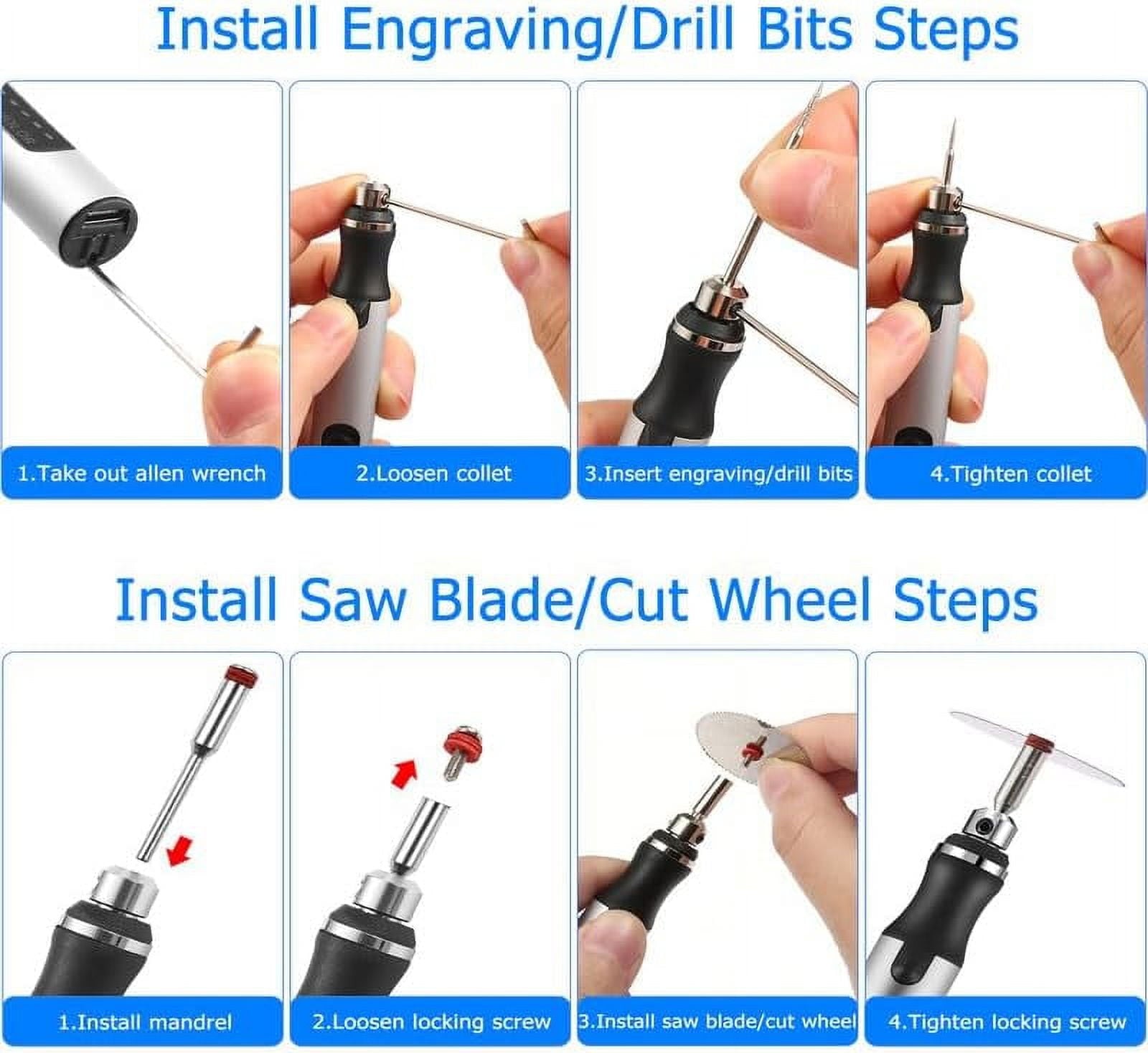Wiher Electric Engraving Pen Kit with 42 Bits Mini Electric DIY Engraver Cordless Rotary Tools Portable Engraving Tool for Jewelry Wood Metal Stone Plastic Glass Etching (Silver)