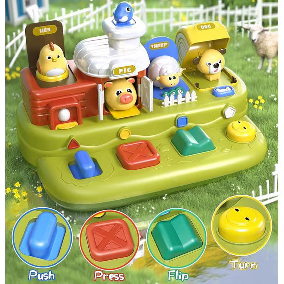 Baby Pop Up Toy for 1 Year Old, Music Farm Animal Toys With Buttons, Educational Learning Sensory Toys for Toddlers 1-3 Boy Girl Birthday Gift