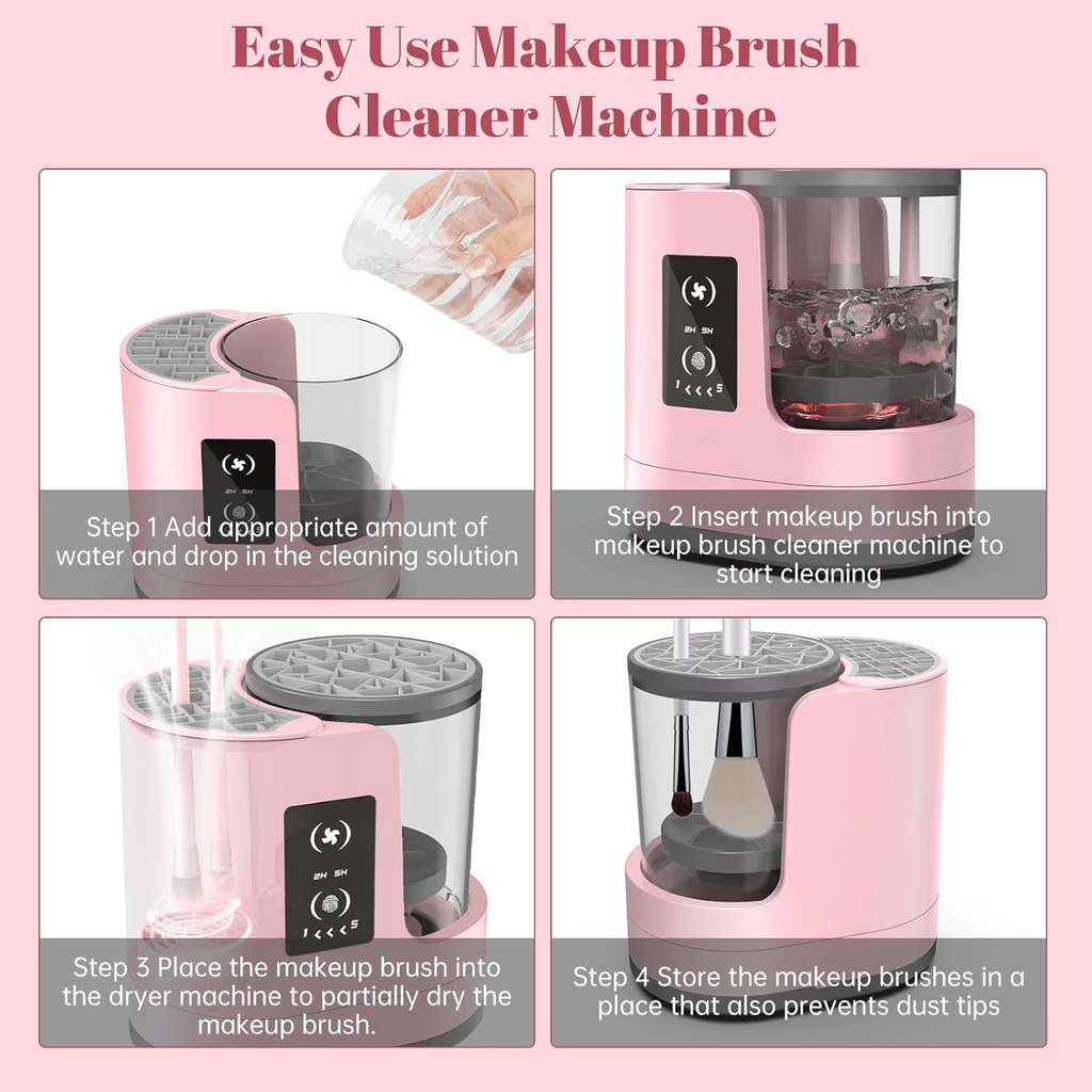 Wiher Makeup Brush Cleaner, Makeup Brush Dryer-Holder-Portable Automatic USB Cosmetic Brushes Cleaner Tool for All Size Beauty Makeup Brush Set, Eyeshadow, Blush Brush (Rose Pink)
