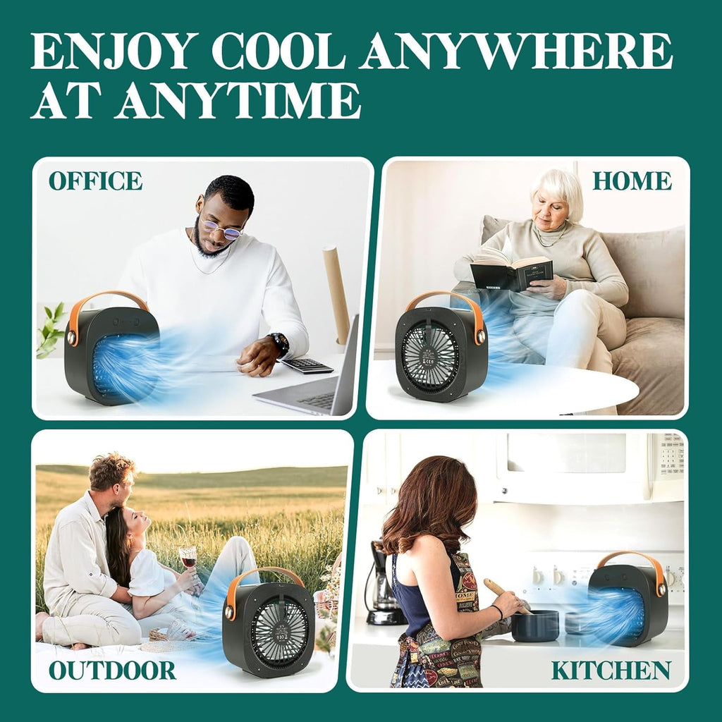 Air Fan Portable Rechargeable Personal Air Cooler Quiet Mini Air Conditioner Fan with 3 Speeds Desk Cooling Fan for Bedroom Car Home Camping Travel and Office