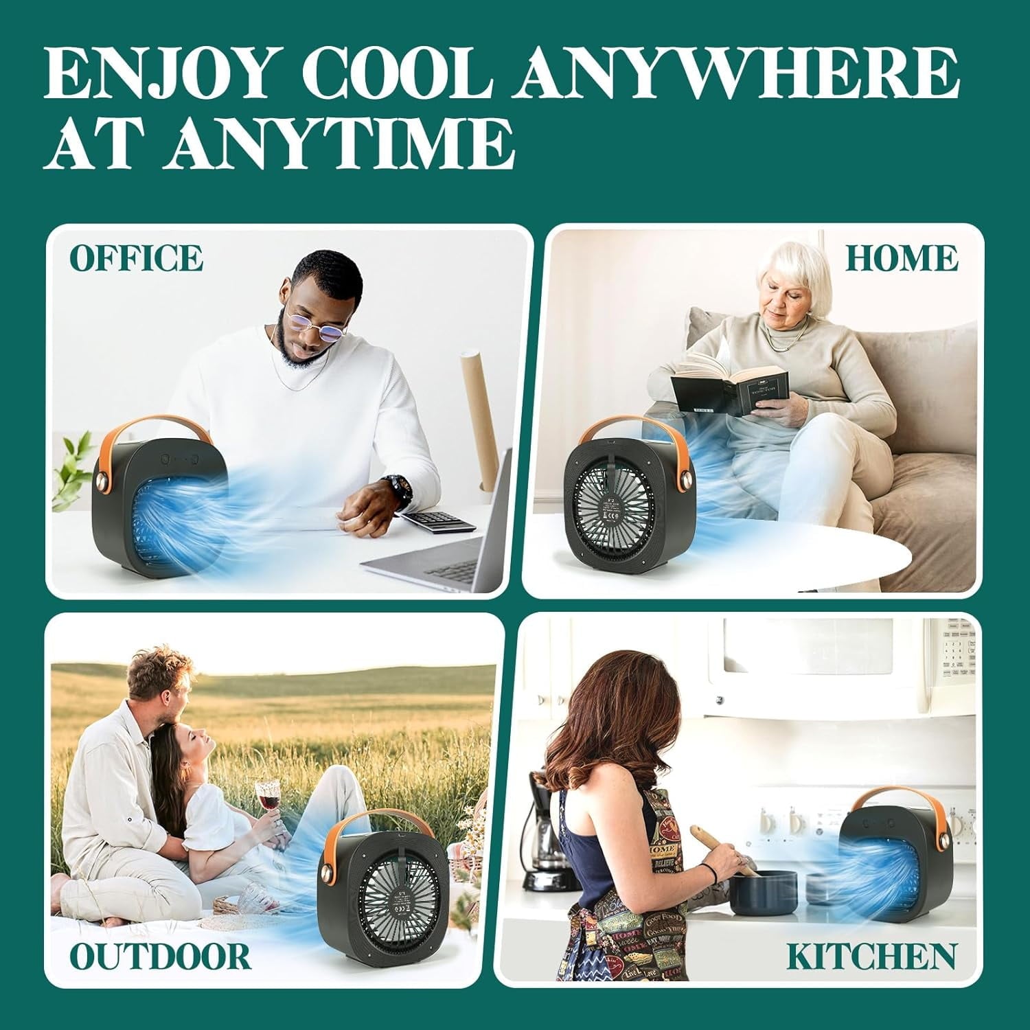 Air Fan Portable Rechargeable Personal Air Cooler Quiet Mini Air Conditioner Fan with 3 Speeds Desk Cooling Fan for Bedroom Car Home Camping Travel and Office