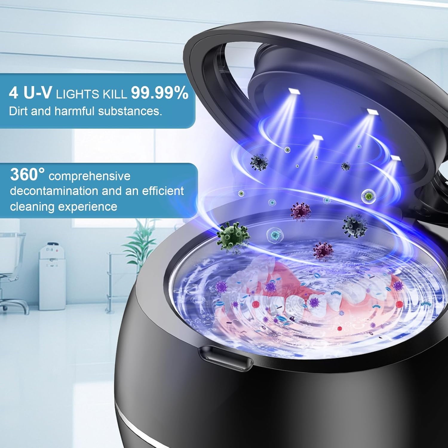 Prociv Ultrasonic Cleaner for Dentures 30W Professional Retainer Cleaner Machine for Aligner Retainer Toothbrush Head Jewelry Diamonds Home or Travel Use Black