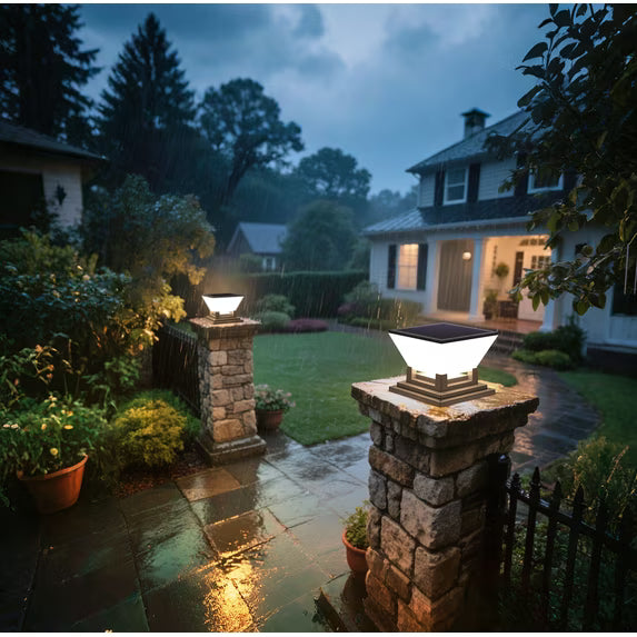 Solar Lights Outdoor, 5.9'' Post Light, IP65 Waterproof Pillar Light Fixture, White Light Fence Posts Cap Lantern Solar Powered for Garden Deck Patio Yard Porch Pathway Outdoor Lights