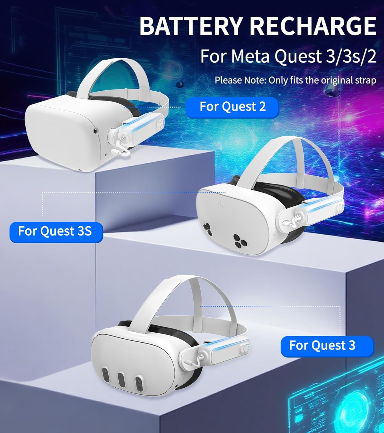 Battery Pack for Meta Quest 3S/3/2 5000mAh Fast Charging Battery for Oculus Quest 3S/3/2 Accessories Extended VR Headset Battery Lightweight and Portable Charger for Extra 2-4H