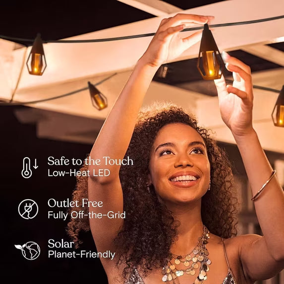 Solar Lights Outdoor String Lights, 42FT Solar String Lights Outdoor Waterproof Warm White with 15 Flickering Flame Light Bulbs, Patio Lights for Garden Backyard Gazebo Party Halloween Decoration